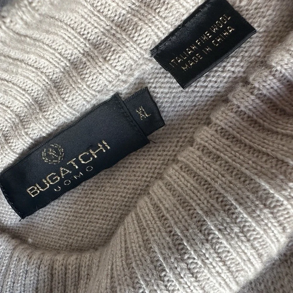 Bugatchi Uomo‎ Italian Fine Wool Geometric Sweater Men's XL Beige Winter - Picture 3 of 8